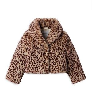Girl's Leopard Faux Fur lined warm Cropped coat sz 6 Jacket